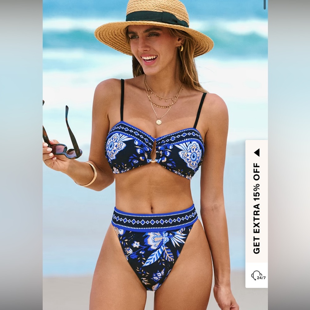 Floral Sweetheart Bikini Top & Cheeky Bottoms Set NEW NWT